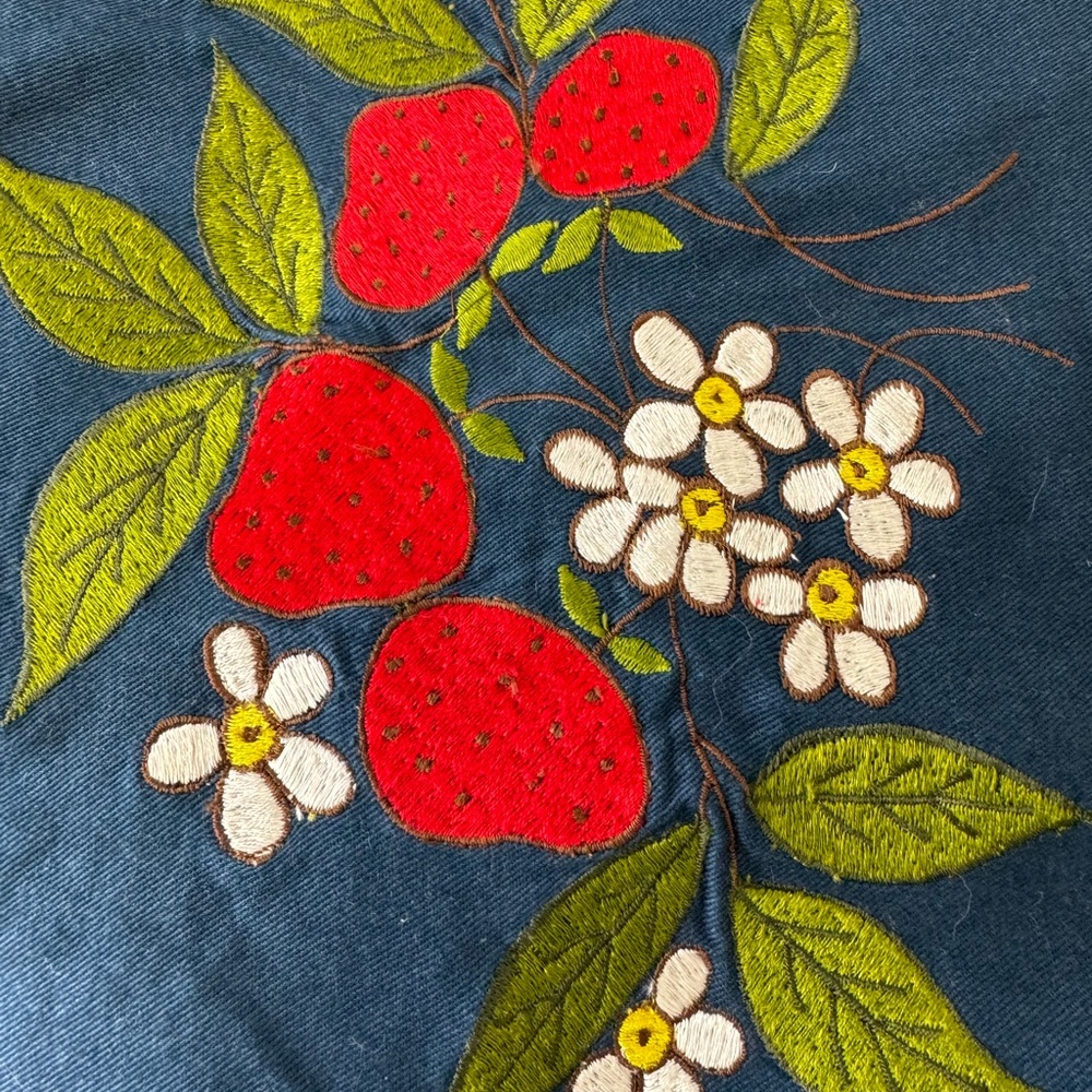 Medium Strawberry 🍓 Embroidered Navy Handbag Cottagecore Summer 🥰 - Picture 7 of 8